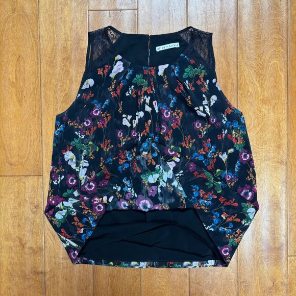 Alice Olivia Womens Silk Floral Top Size *M Lace Sleeveless Fairy Whimsigoth - Picture 10 of 10
